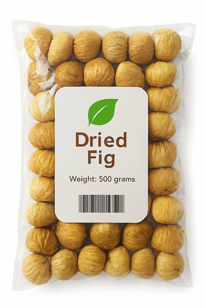 بستهبندی صادراتی انجیر خشک با هویت برند Alt Text: بسته ASA Brand با انجیر خشک طلاییرنگ